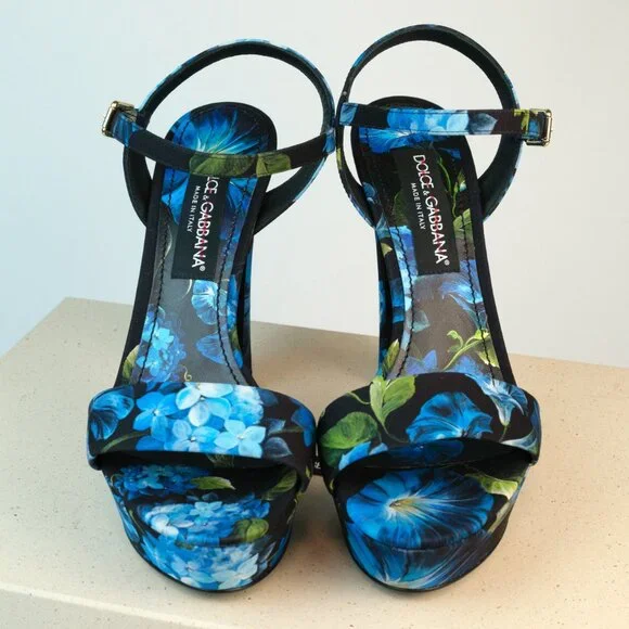 Dolce & Gabbana Keira Floral Ankle Strap Platform Sandals, Blue, Size 40 - Picture 2 of 13